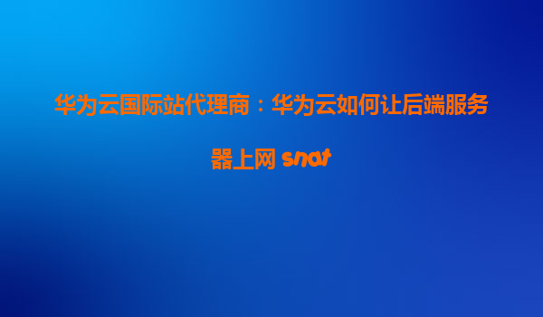 华为云国际站代理商：华为云如何让后端服务器上网 snat