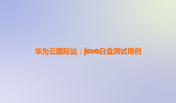 华为云国际站：java白盒测试用例