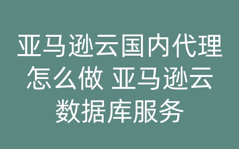 亚马逊云国内代理怎么做 亚马逊云数据库服务
