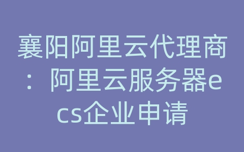 襄阳阿里云代理商：阿里云服务器ecs企业申请