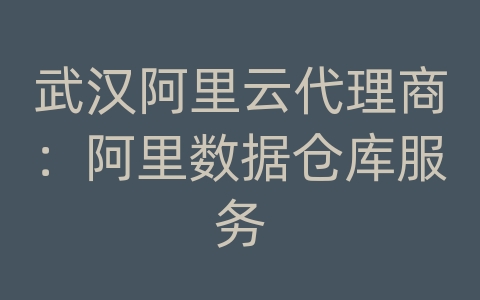 武汉阿里云代理商：阿里数据仓库服务