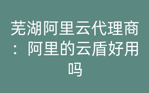 芜湖阿里云代理商：阿里的云盾好用吗