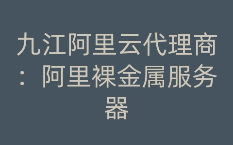 九江阿里云代理商：阿里裸金属服务器