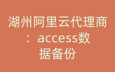 湖州阿里云代理商：access数据备份