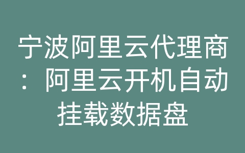 宁波阿里云代理商：阿里云开机自动挂载数据盘