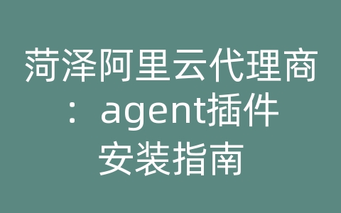 菏泽阿里云代理商：agent插件安装指南