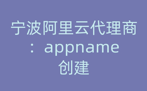 宁波阿里云代理商：appname创建