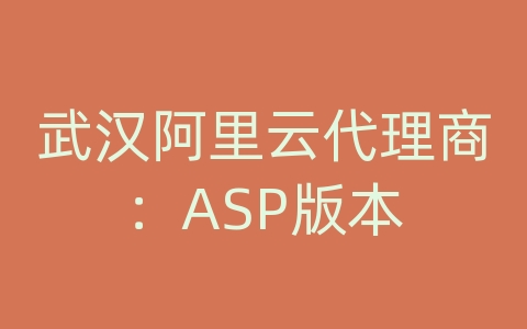 武汉阿里云代理商：ASP版本