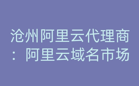 沧州阿里云代理商：阿里云域名市场