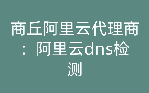 商丘阿里云代理商：阿里云dns检测