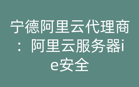 宁德阿里云代理商：阿里云服务器ie安全