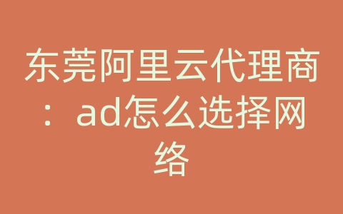 东莞阿里云代理商：ad怎么选择网络
