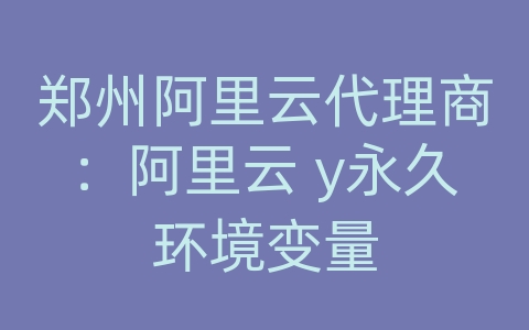 郑州阿里云代理商：阿里云 y永久环境变量