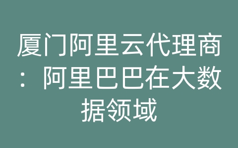 厦门阿里云代理商：阿里巴巴在大数据领域