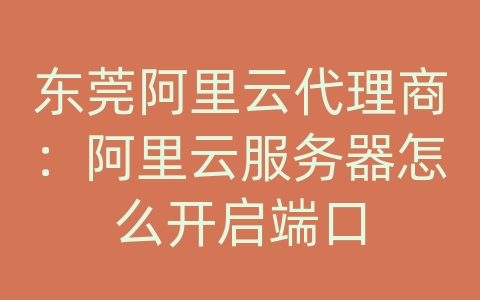 东莞阿里云代理商：阿里云服务器怎么开启端口