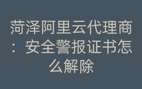菏泽阿里云代理商：安全警报证书怎么解除