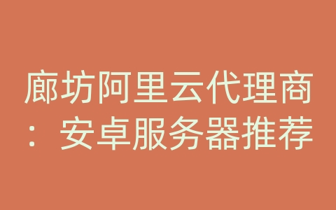 廊坊阿里云代理商：安卓服务器推荐