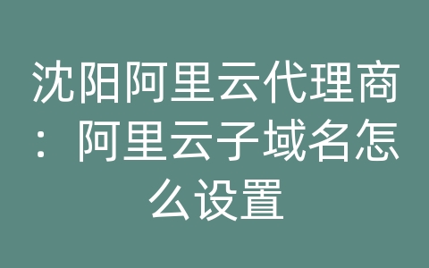 沈阳阿里云代理商：阿里云子域名怎么设置