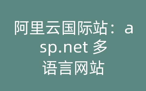 阿里云国际站：asp.net 多语言网站